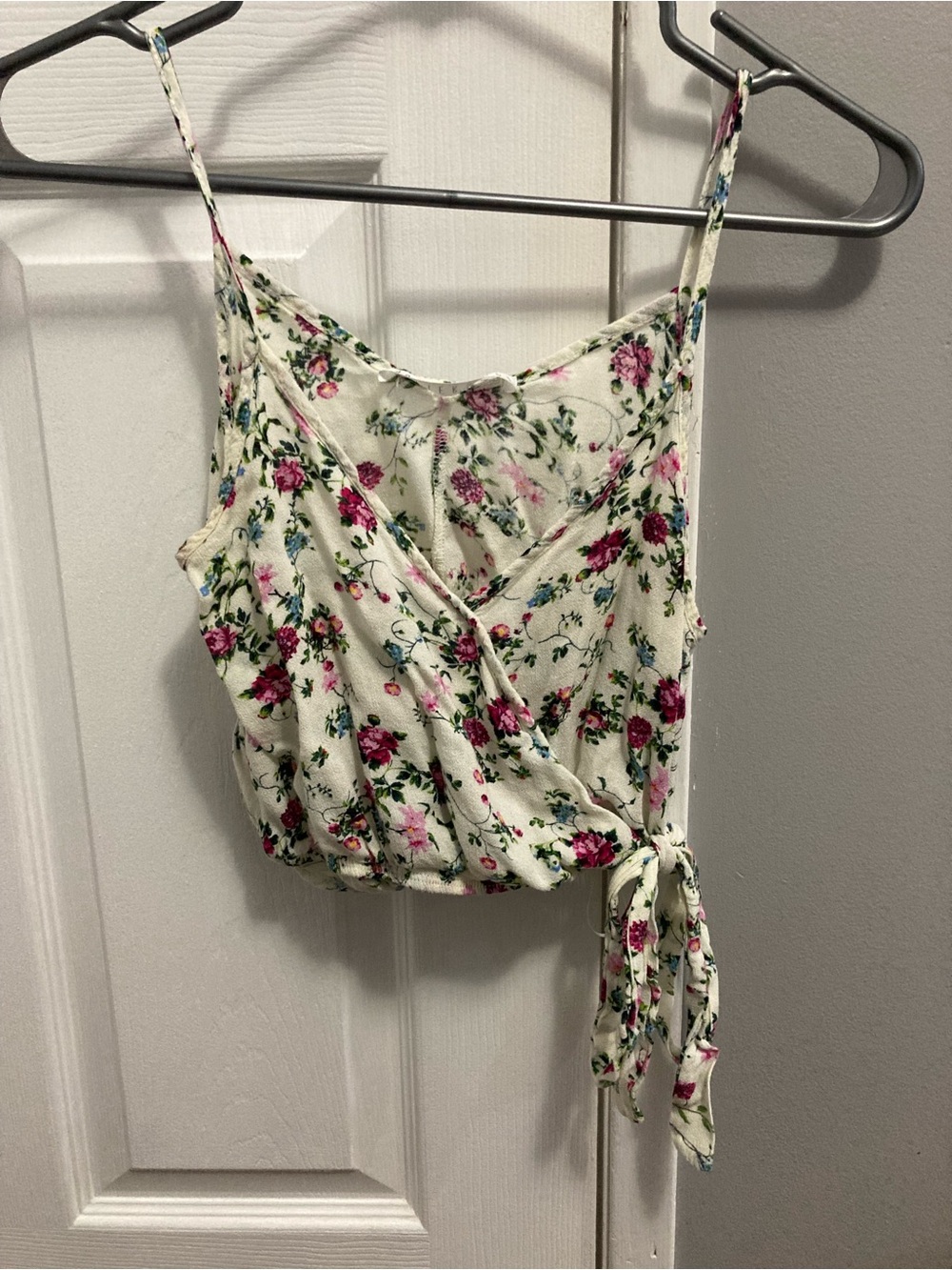 Potter's Pot Cream Floral Wrap Cami with Pink Rose Print
